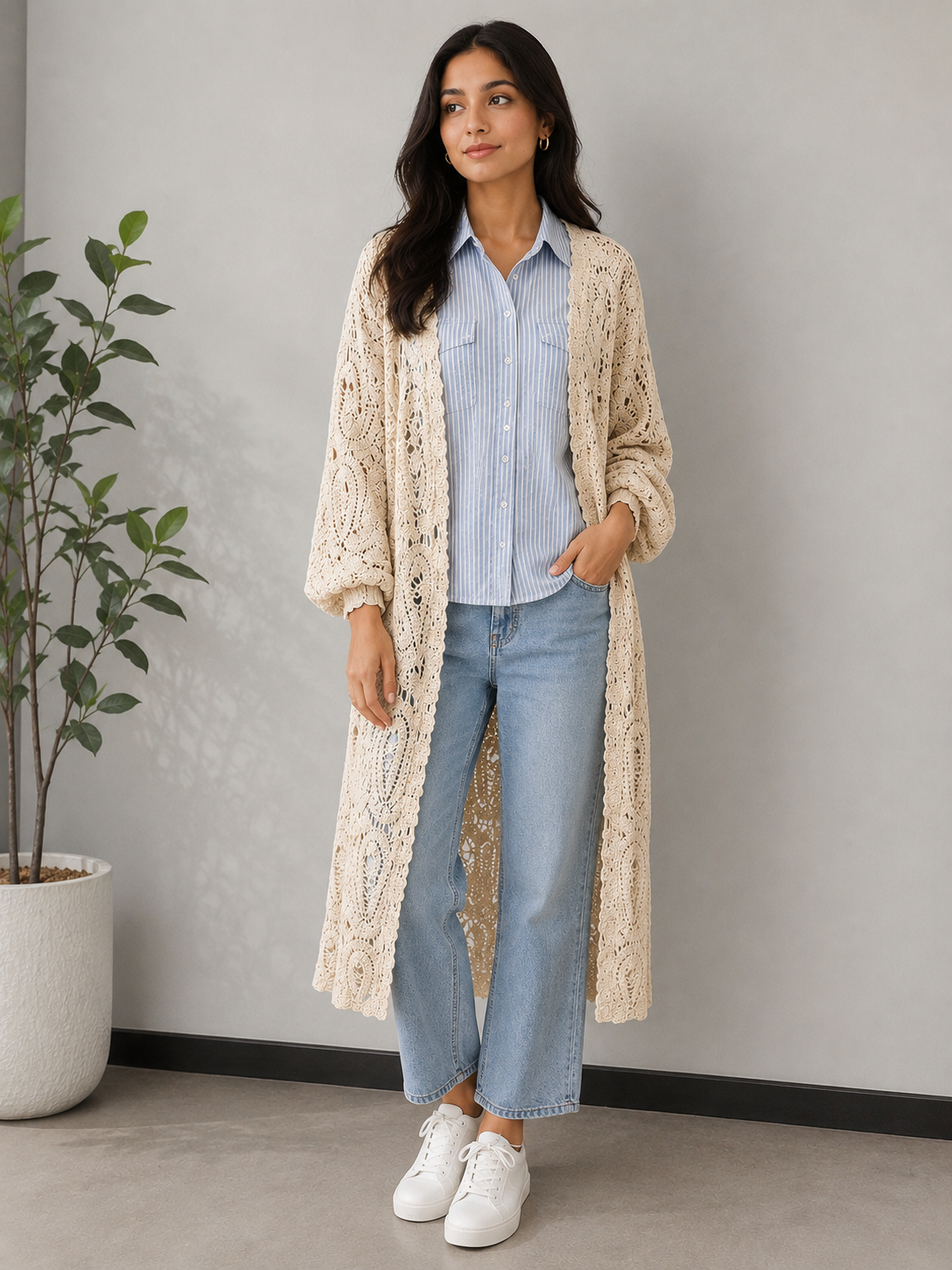 Elegant Crochet Longline Cardigan for Women