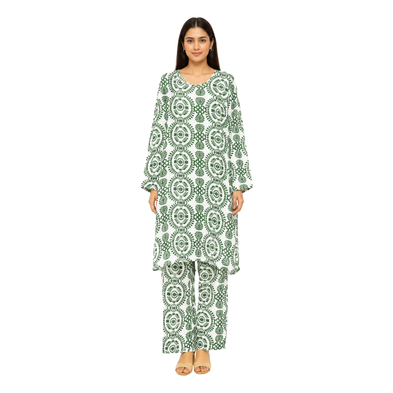 Ladies Printed Cotton Blend Two Piece Co-Ord Set – Relaxed Casual Outfit