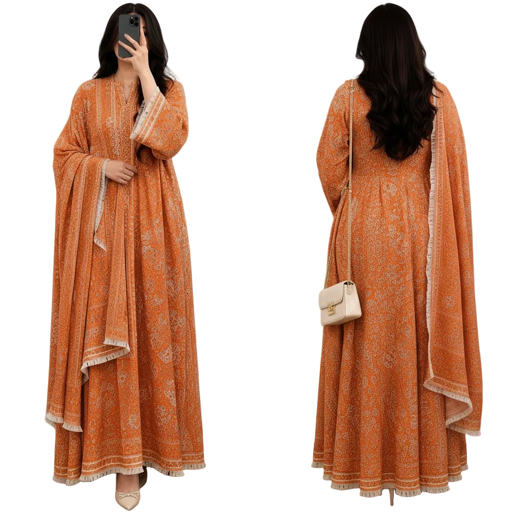 Women's Paisley Pashmina Abaya with Matching Scarf