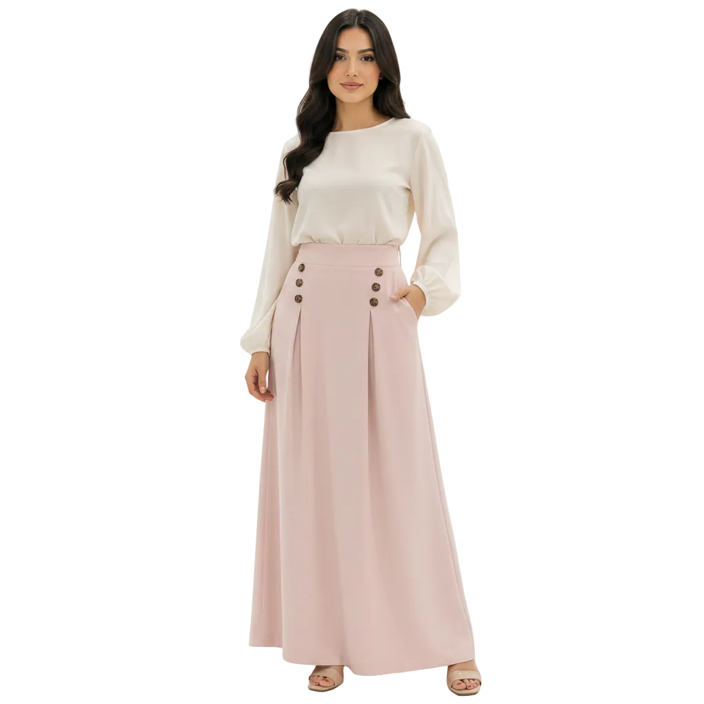Women's High-Waist Wide Leg Trousers with Button Detail