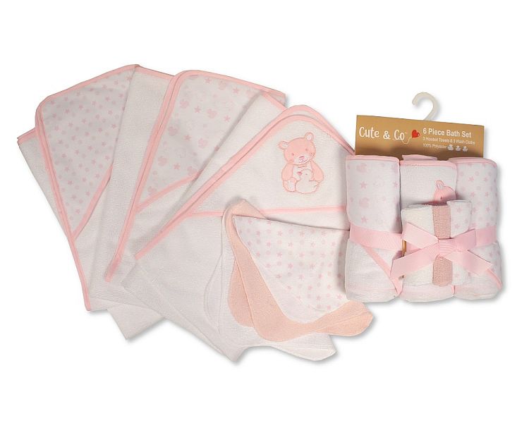 Baby Girls 6 pcs Hooded Towel and Wash Cloth Bath Set - (PK6) Gp-25-1271P