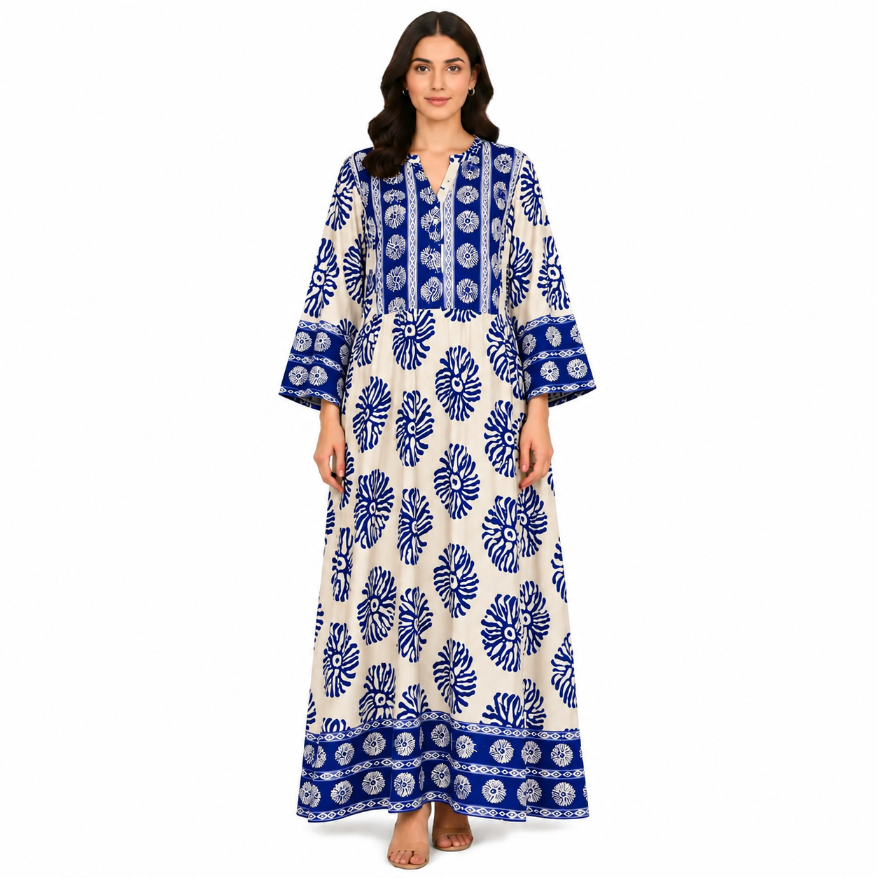 Women's Monochrome Boho Kaftan Maxi Dress | Casual Dress