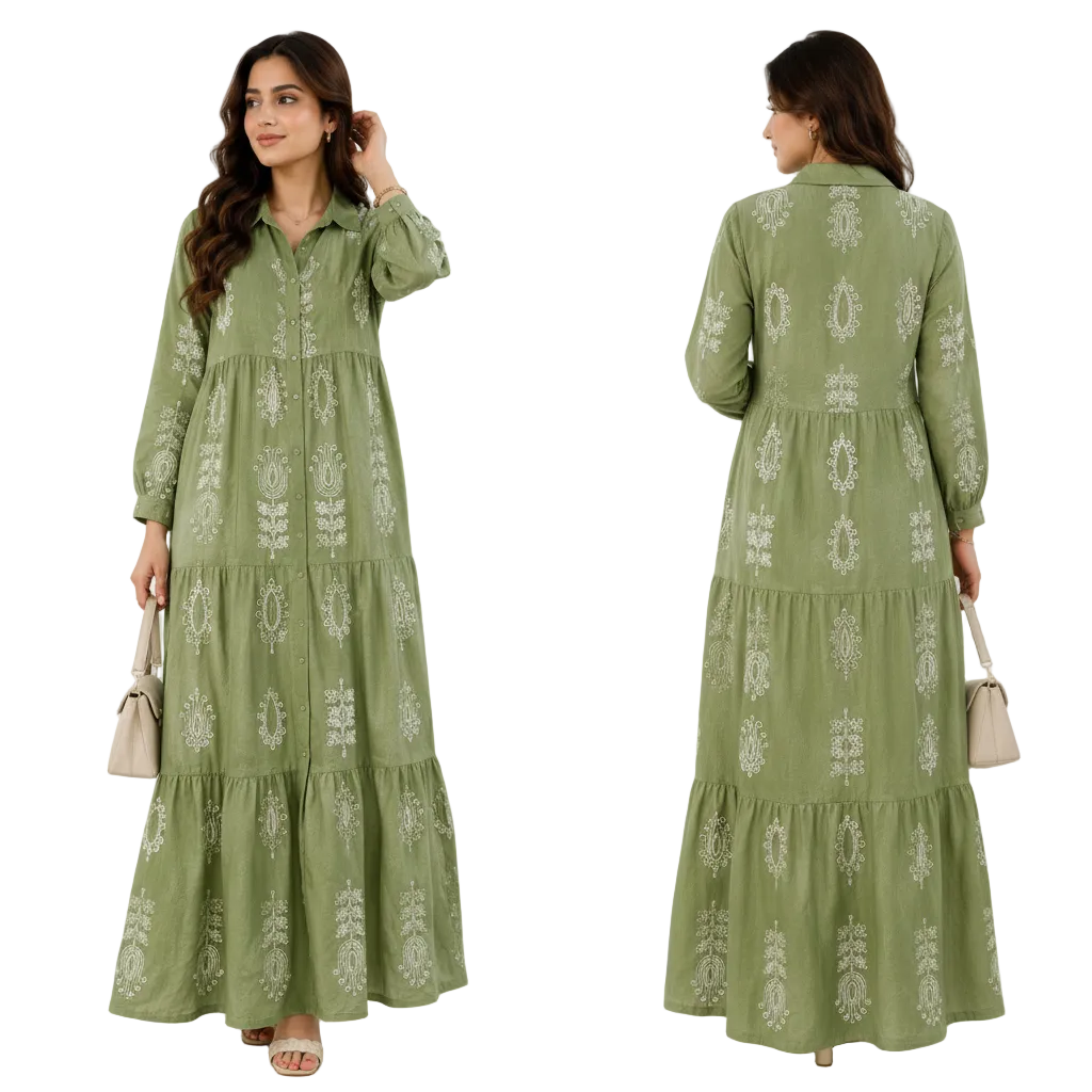Women's Embroidered Tiered Maxi Dress | Casual Elegant Dress