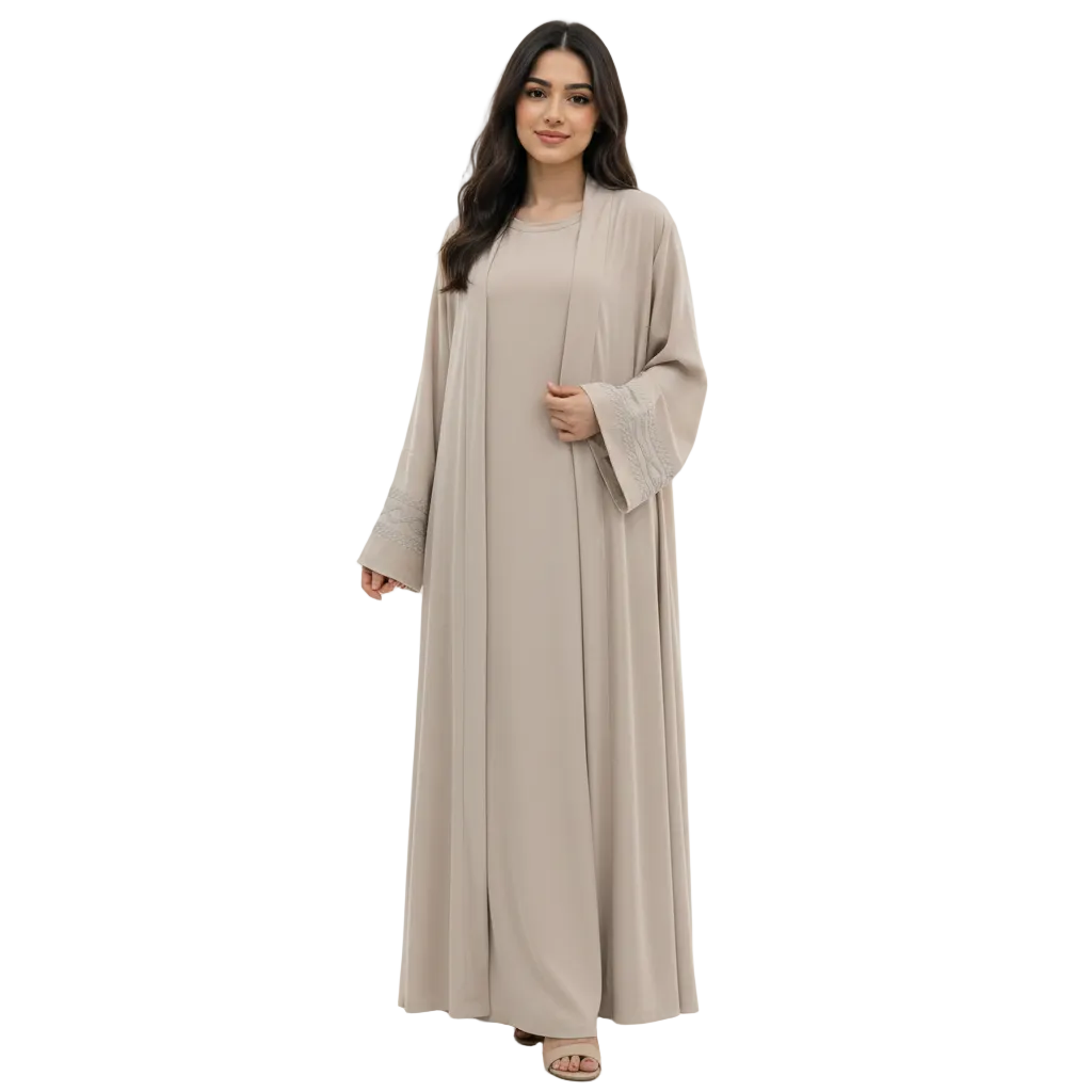 Elegant Beige Embroidered Kaftan Abaya for Women | Modest Maxi Dress