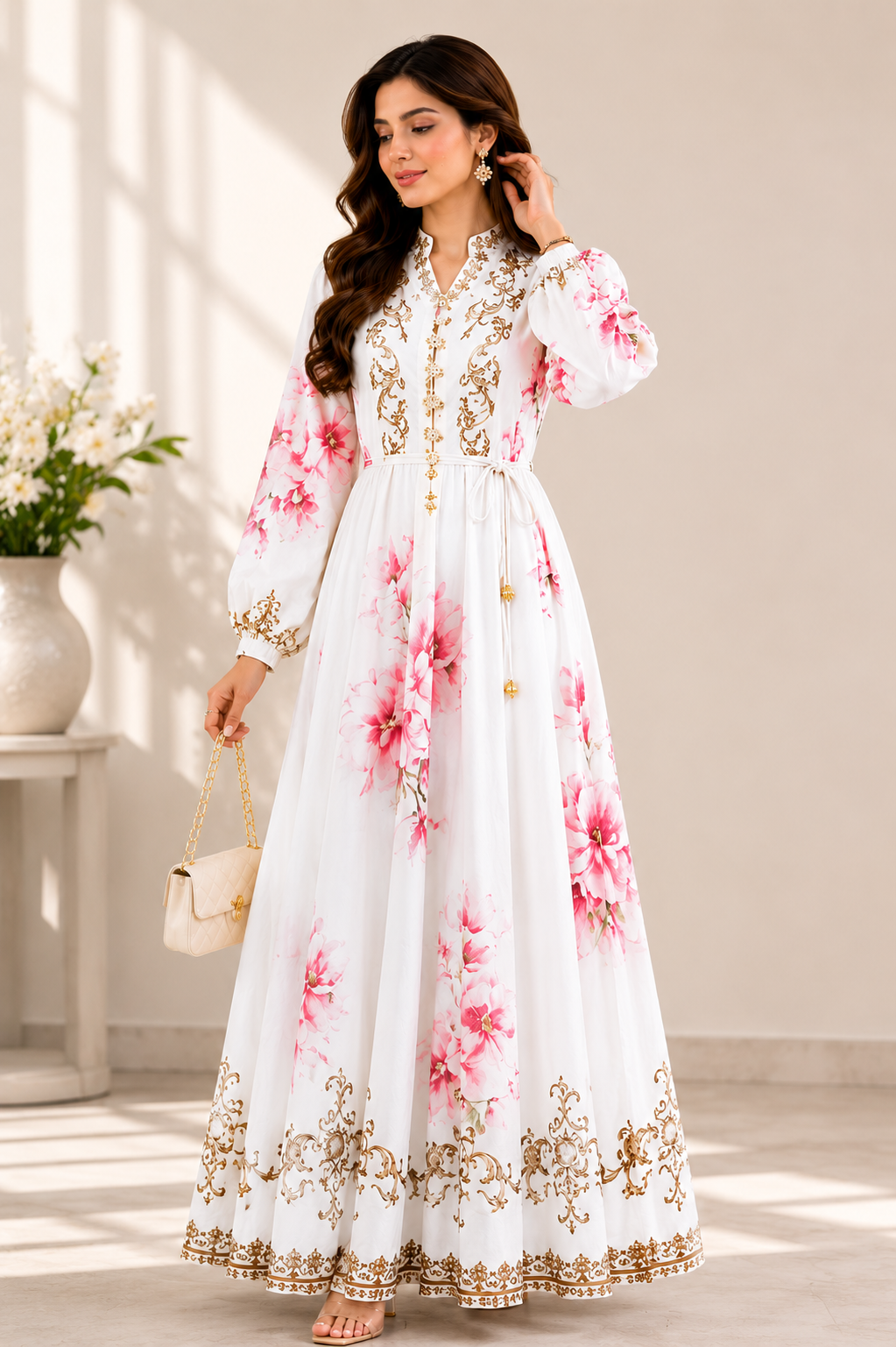 Flower printed dress with belt