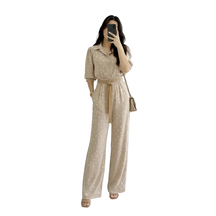Women's Elegant Polka Dot Wide Leg Jumpsuit