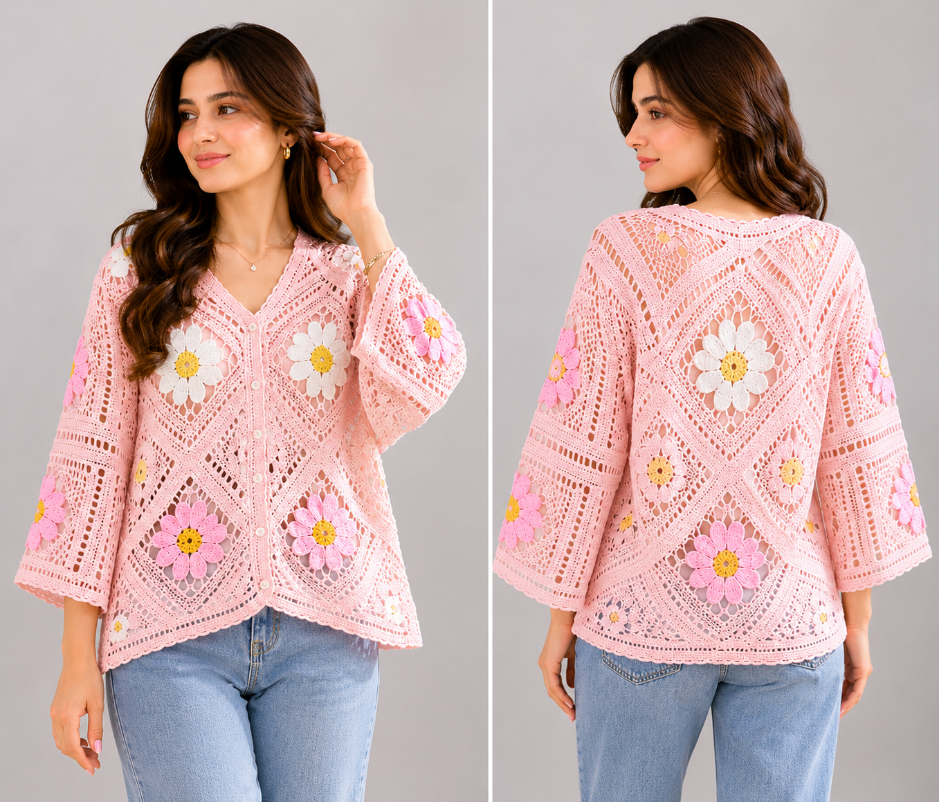 Floral crochet jacket or shirt