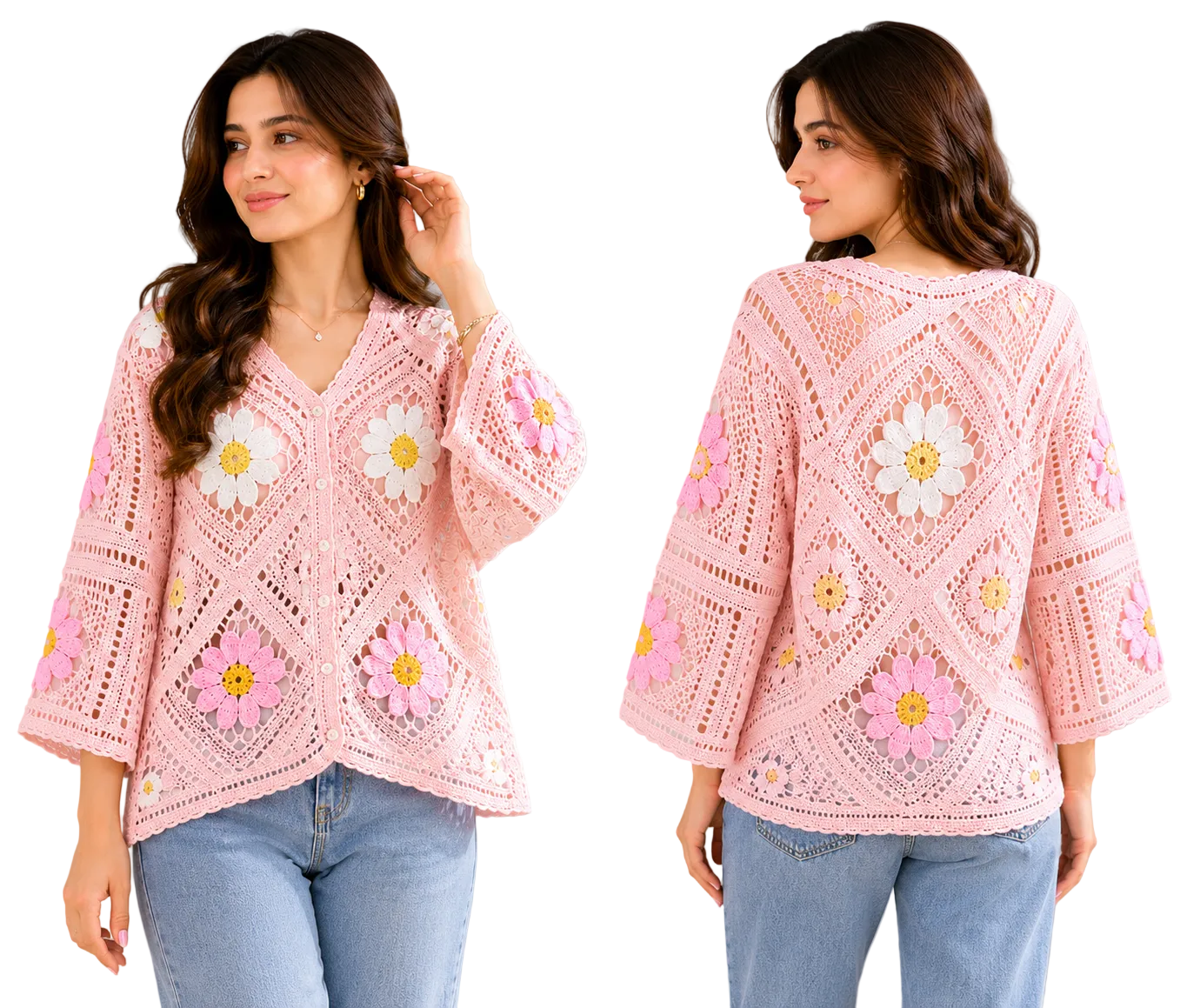 Women's Floral Crochet Jacket Shirt | Casual Layering Top