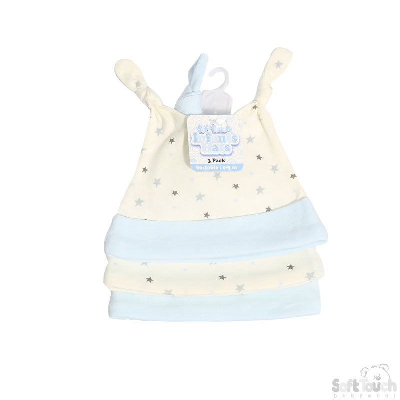 BOYS 3 PACK STARS HATS (0-9 MONTHS) CC102-H