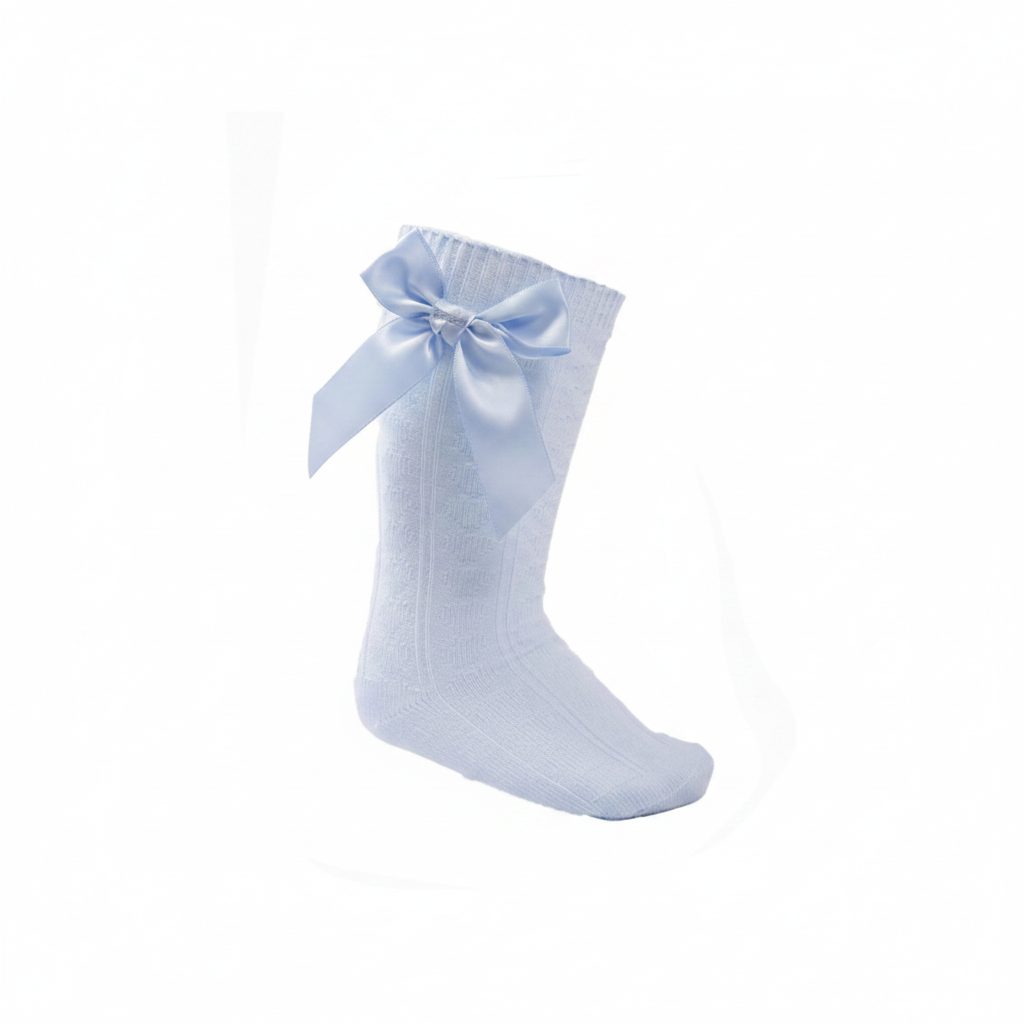 Blue 'Adorable' Knee Length Socks w/Satin Bow