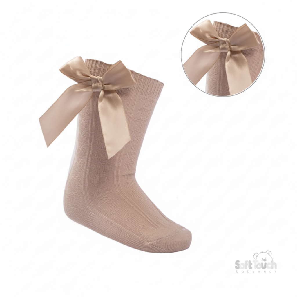 Coffee 'Adorable' Knee Length Socks w/Satin Bow