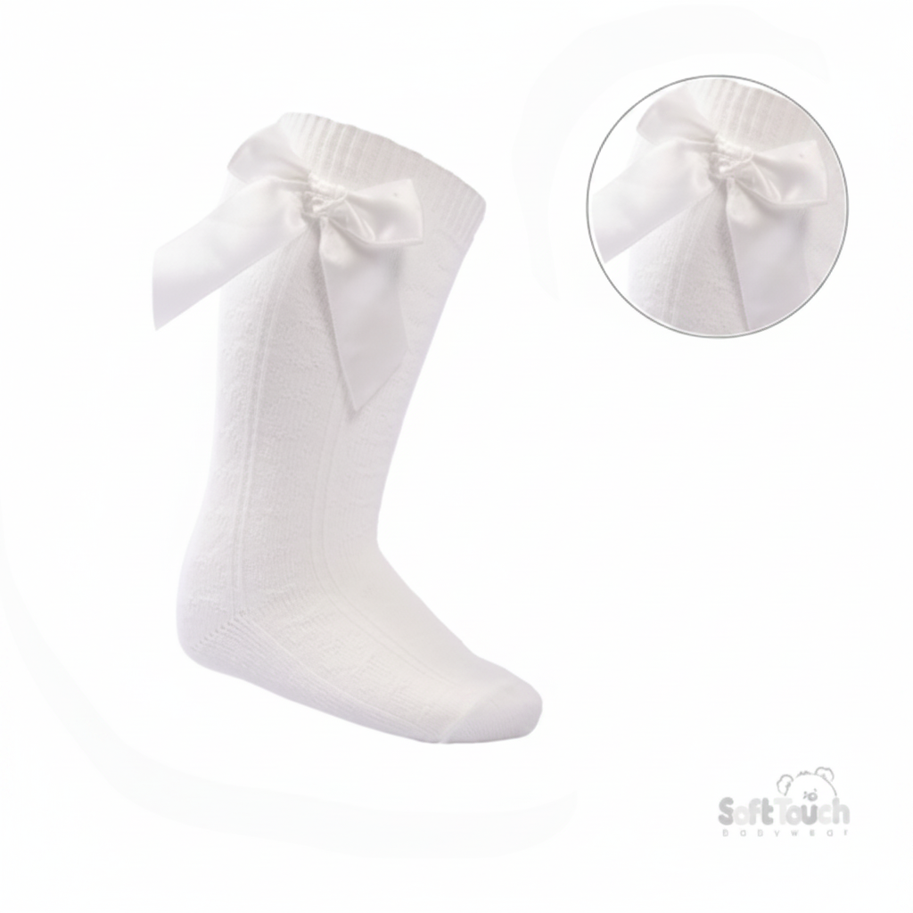 Cream 'Adorable' Knee Length Socks w/Satin Bow