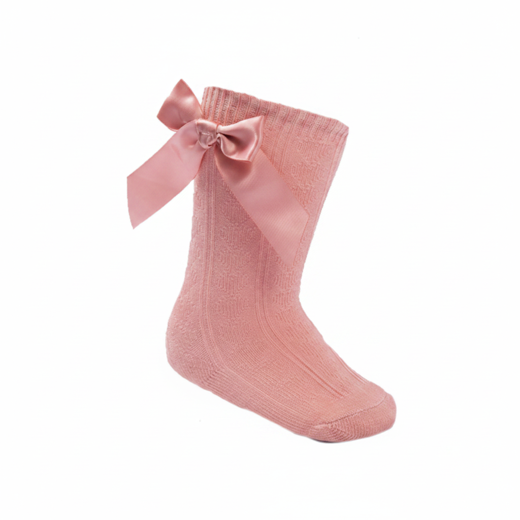 Rose Gold 'Adorable' Knee Length Socks w/Satin Bow