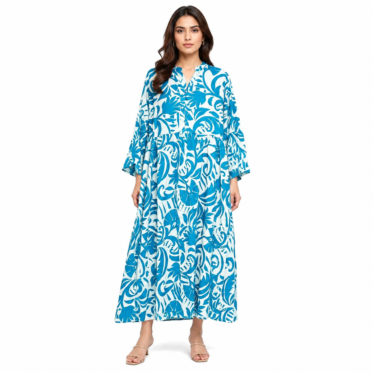 Casual Graphic Printed Maxi Dresses with Button Details