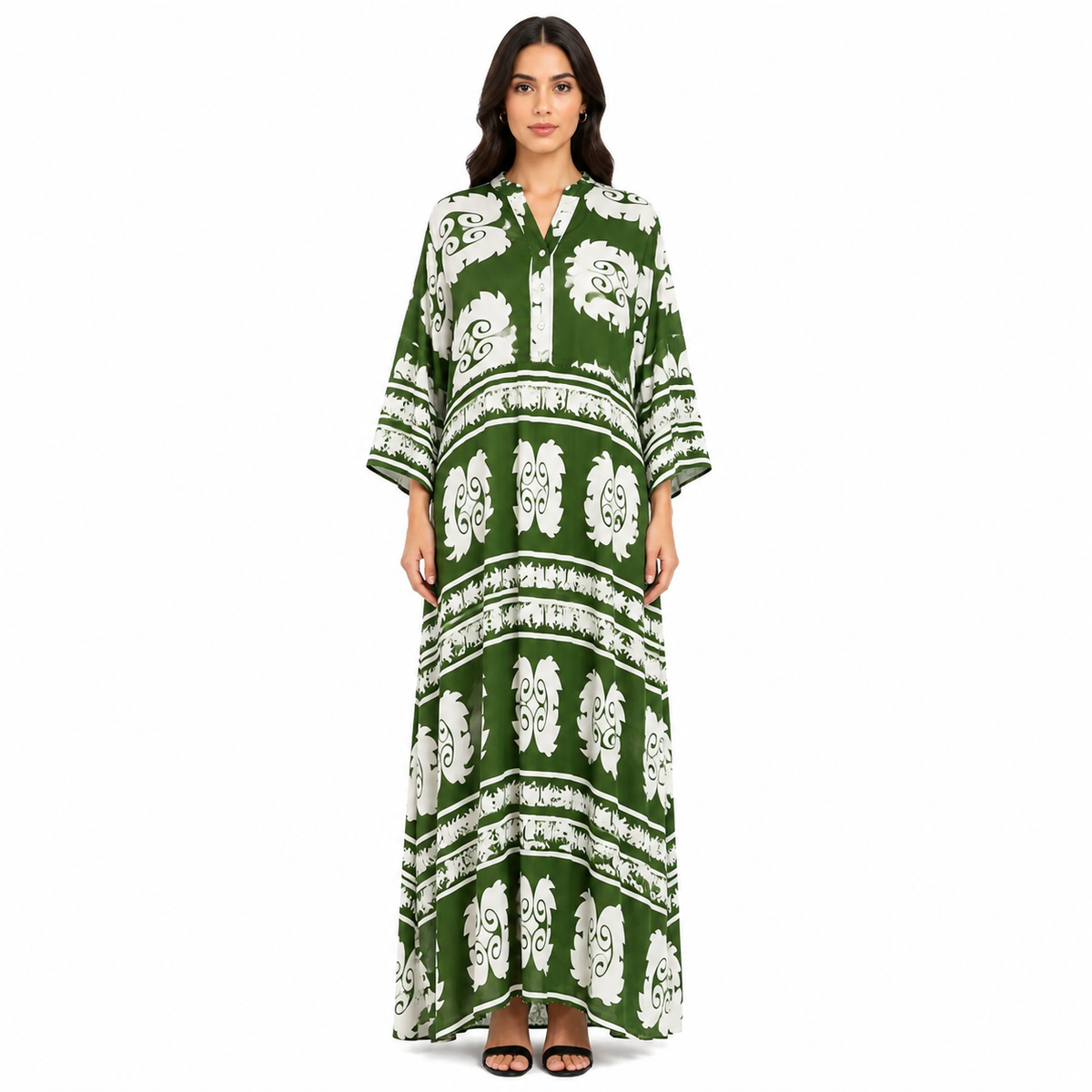 Women's Loose-Fit Bohemian Print Dress with Ruffled Sleeves