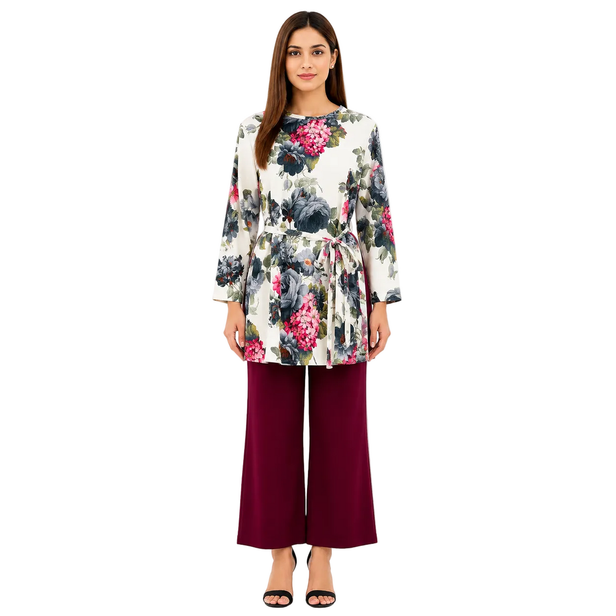 Casual Long Sleeve Blouse and Skirt Combo