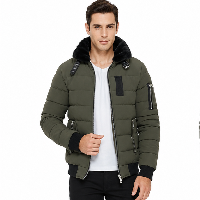 Men's Faux Fur Collar Puffer Jacket | Winter Puffer Coat