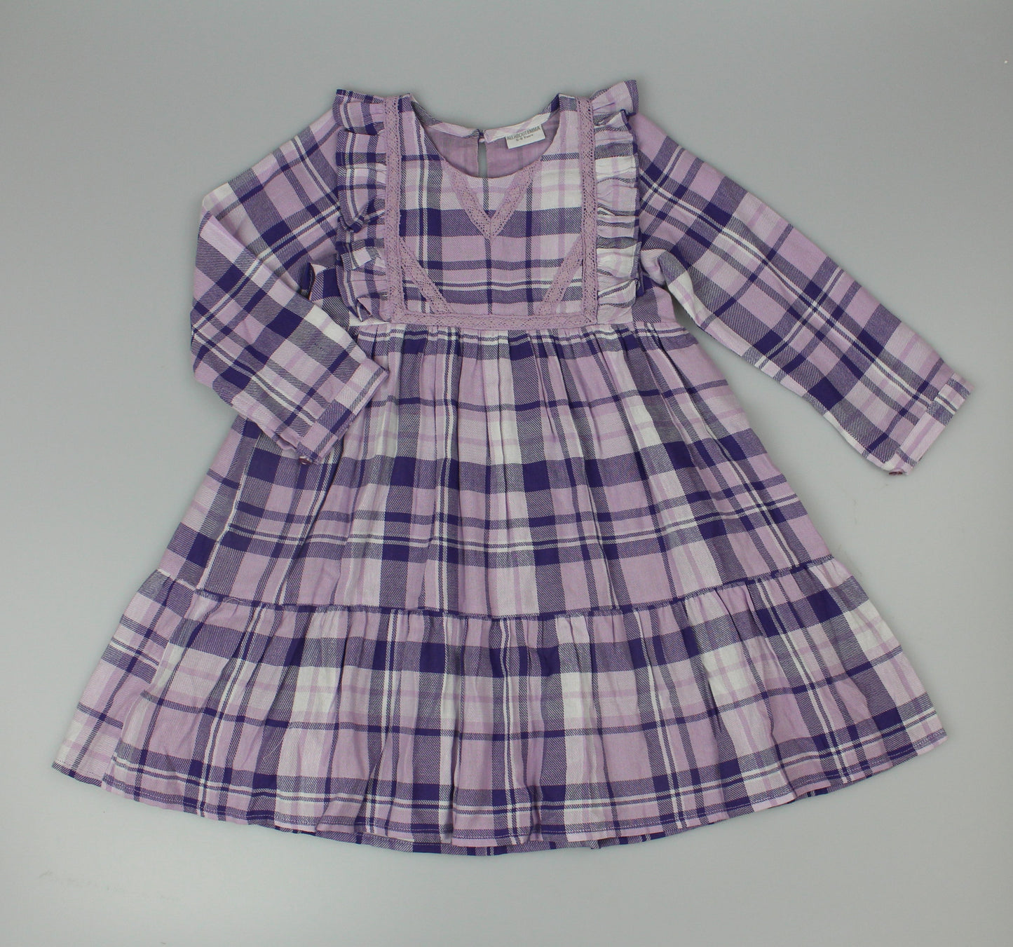 Girls Long Sleeved Dress - Flanel Check Lilac (3-8y) H53591