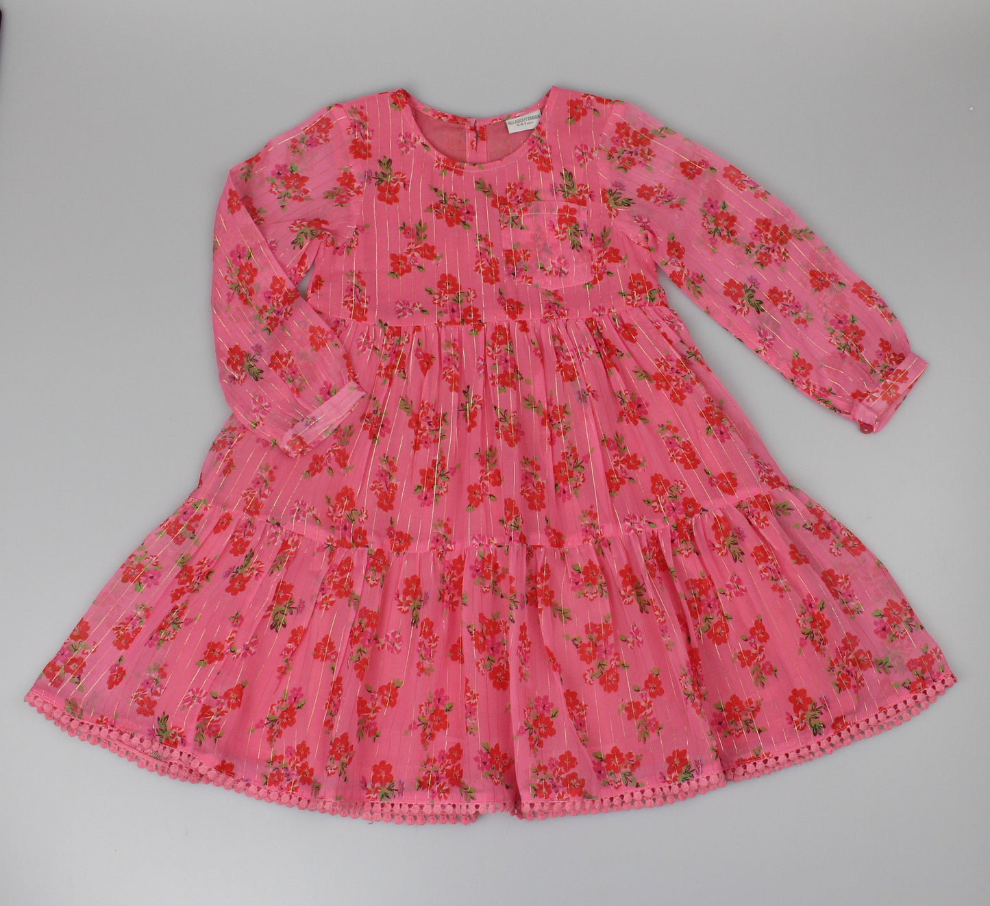 Girls Long Sleeved Dress - Pink Floral (3-8y) H53592