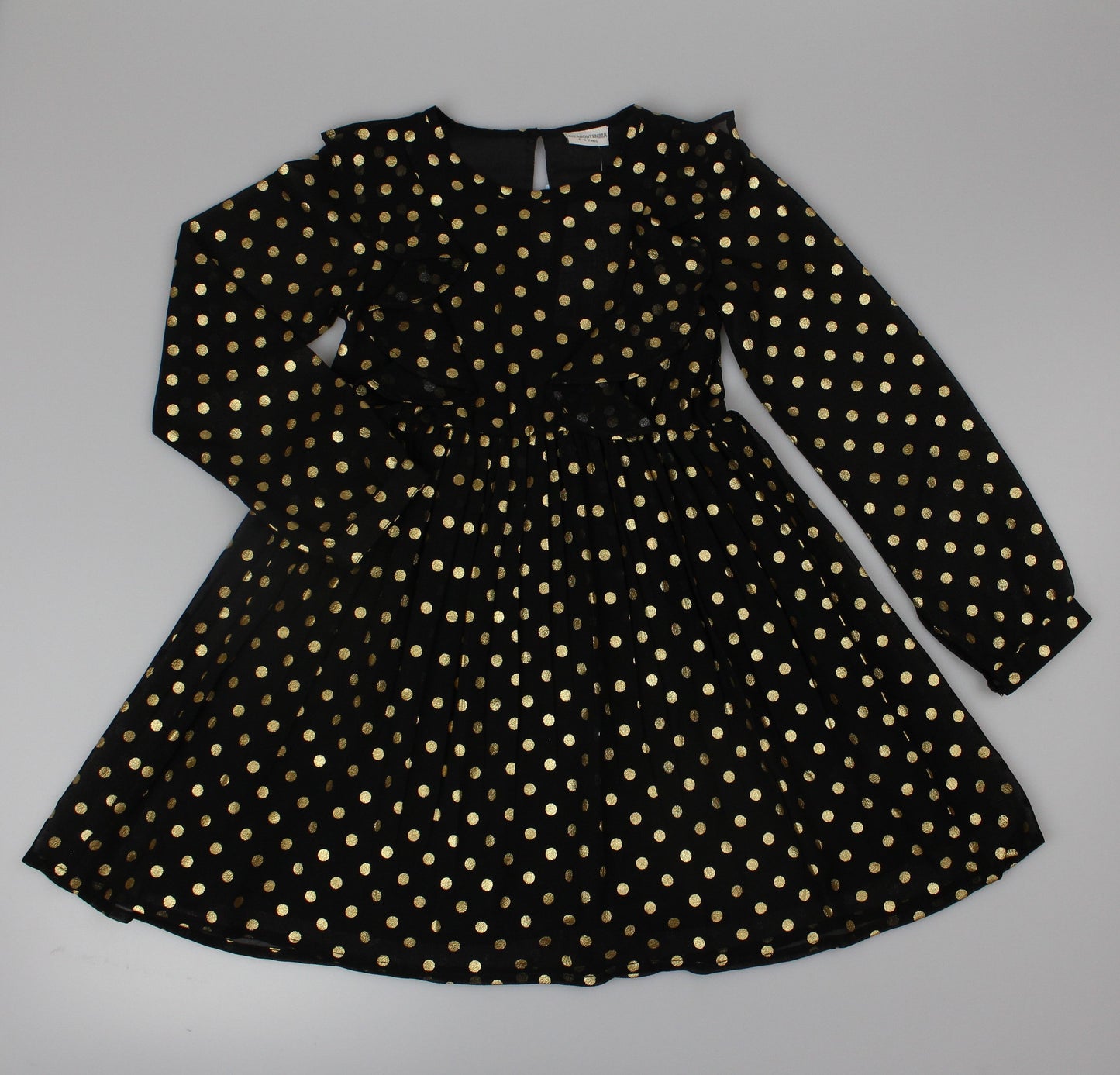 Girls Long Sleeved Dress - Gold Polka (3-8y) H53596