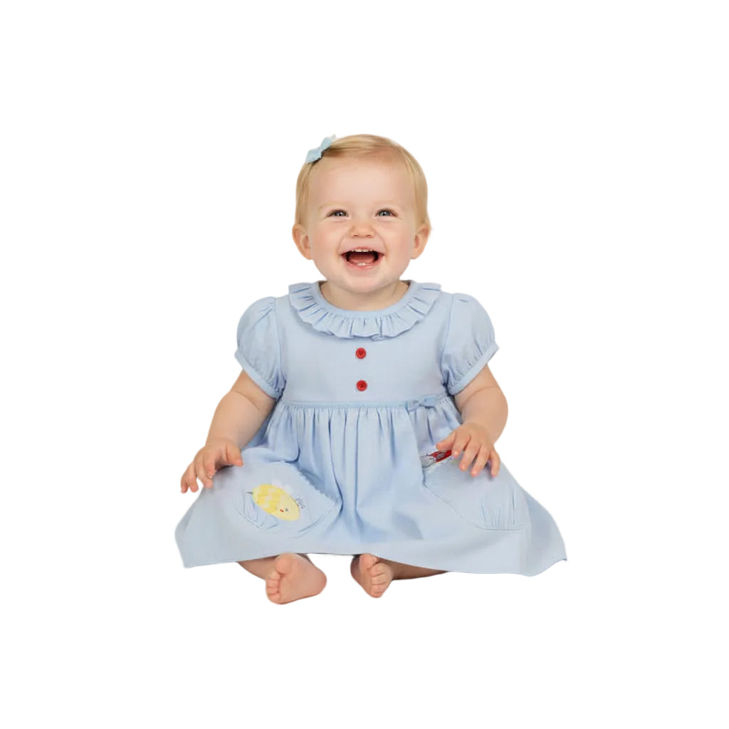 blue dress with bees Thorn & Fable Blue Gingham Bee Ghost Flower Dress