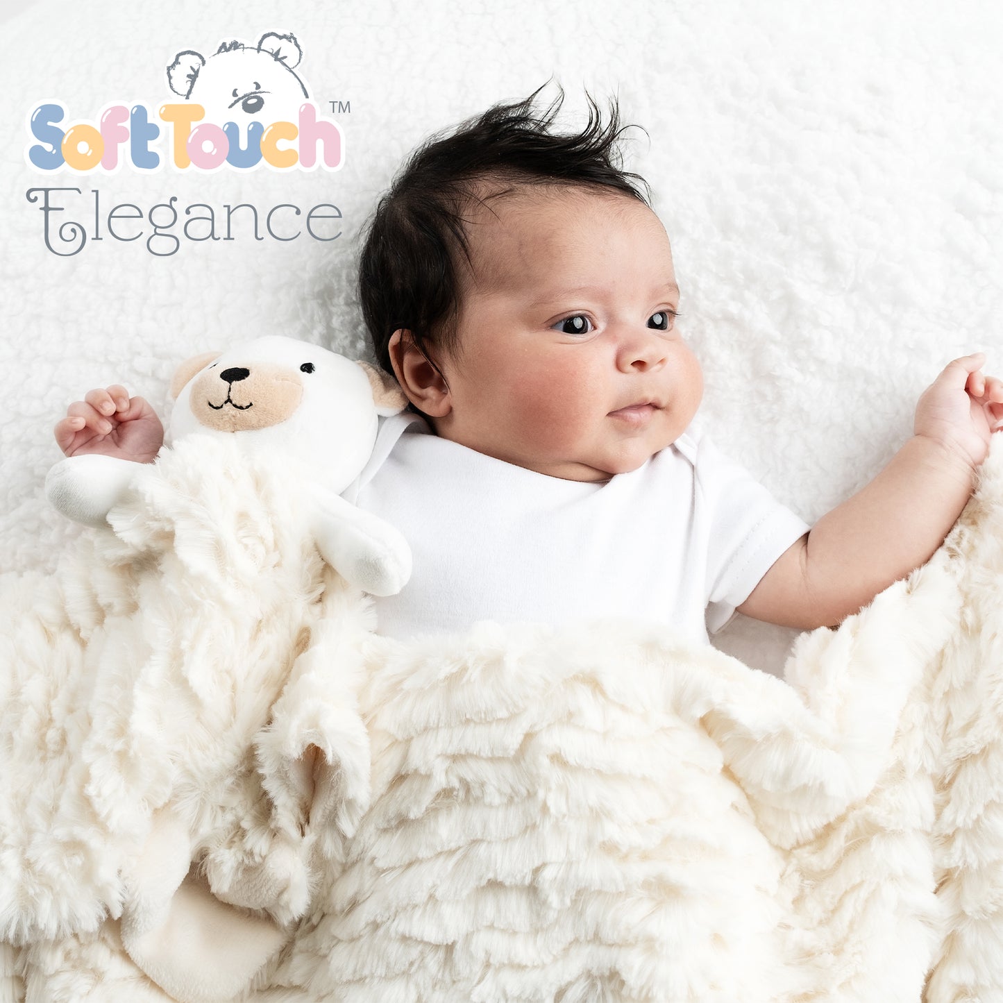 Elegance Luxury Fluffy Teddy Bear Wrap & Comforter Gift Set – Cream