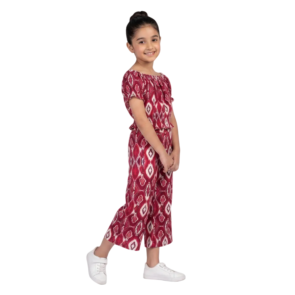 Colorful Off-Shoulder Boho Co-ord Set | Wide-Leg 2 Piece Outfit