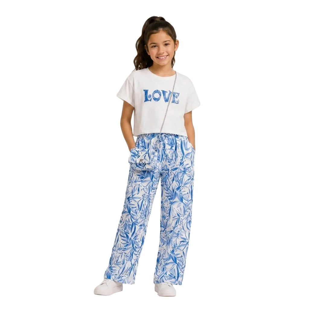 Girls 3-Piece Summer Co-ord Set | LOVE Crop Top, Shorts & Bag
