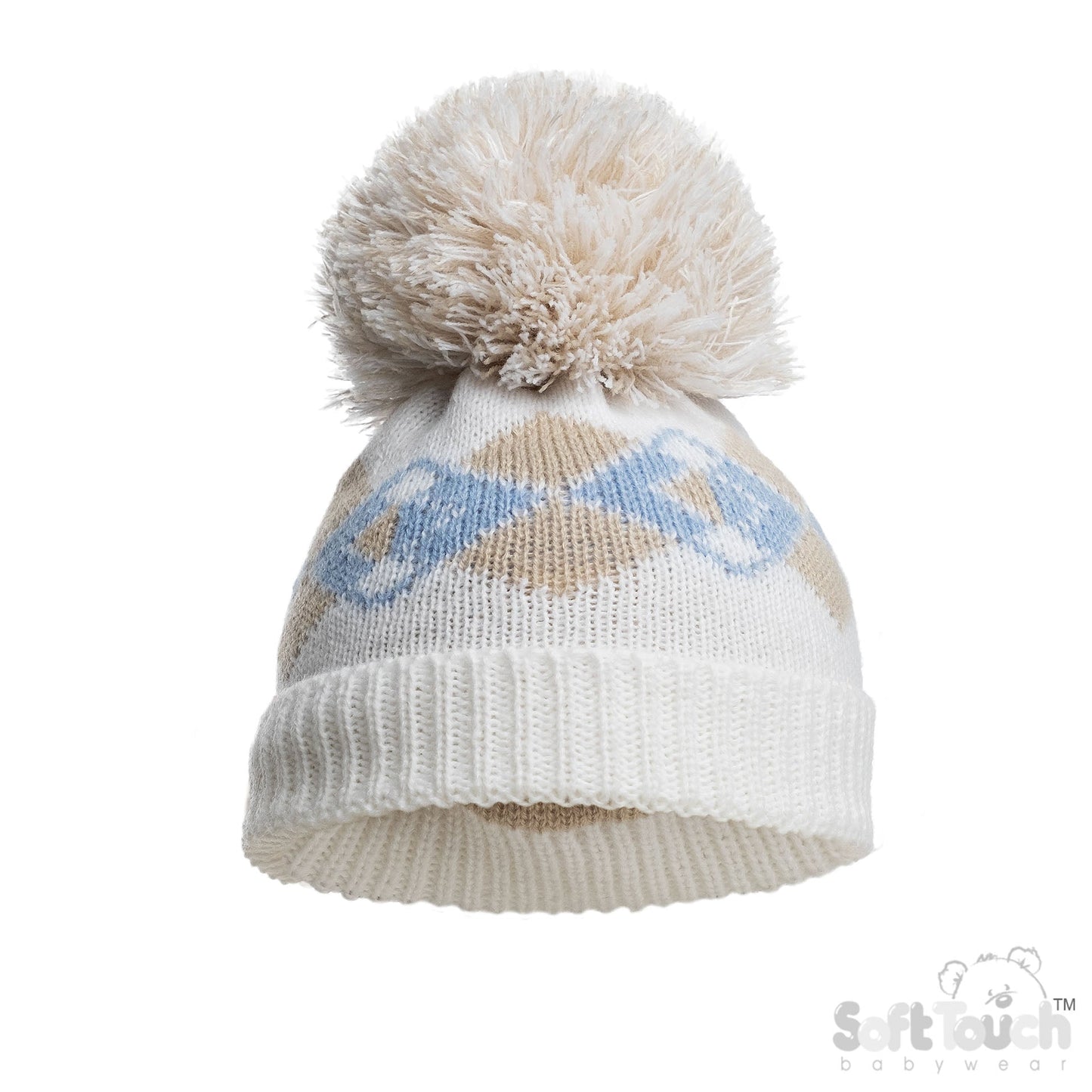 BLUE INFANTS ACRYLIC ARGYLE HAT W/POM POM - (NB-12 Months) (PK6) H690-B