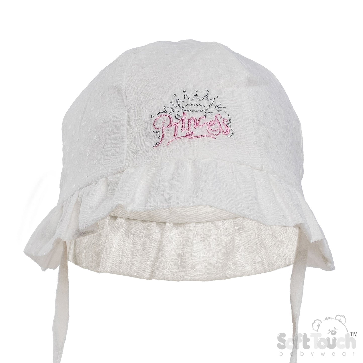 WHITE HAT W/PRINCESS EMB (0-24 M) (PK 6) H84-W