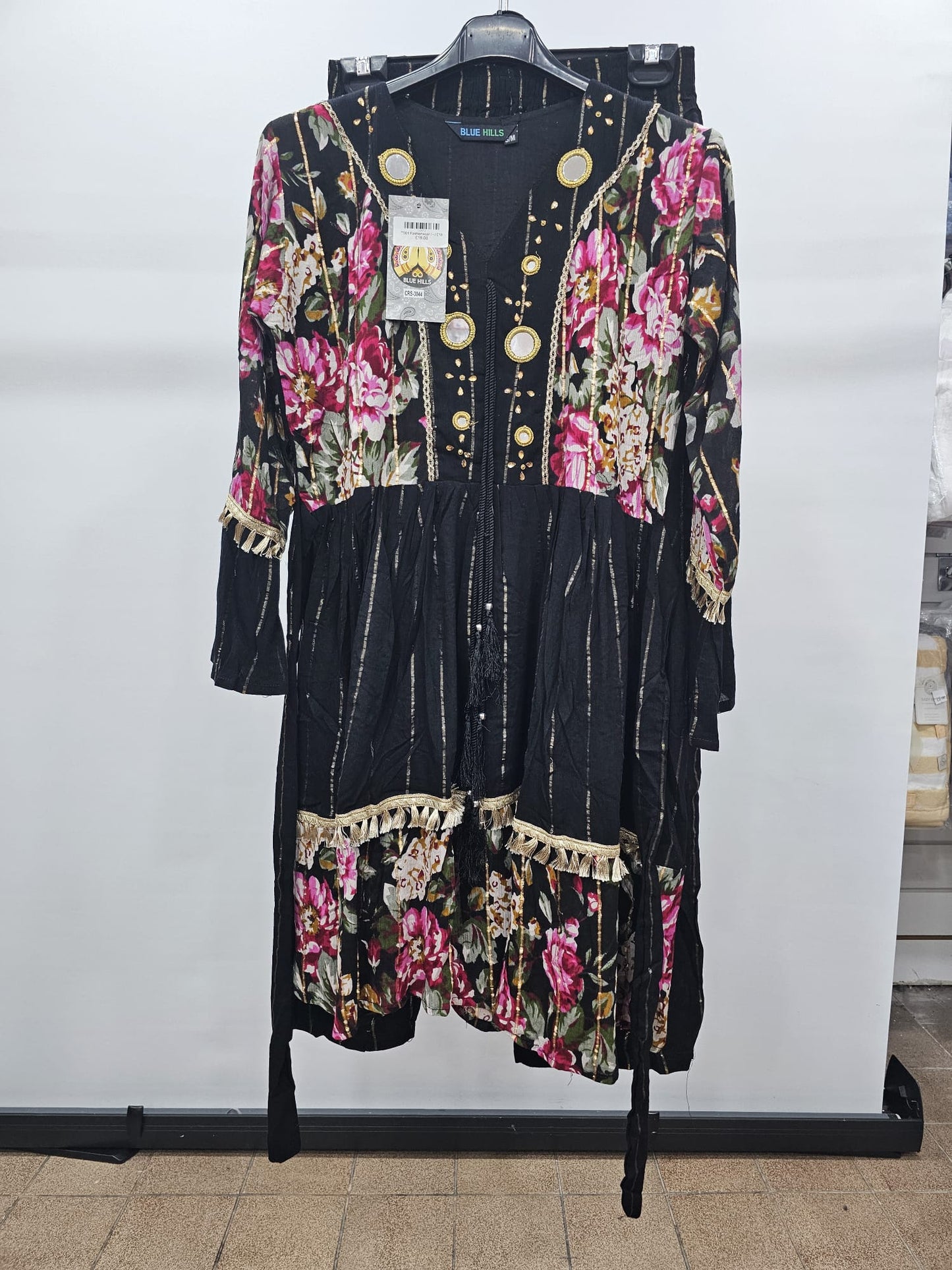 Floral Mirror-Work Peplum Kurti