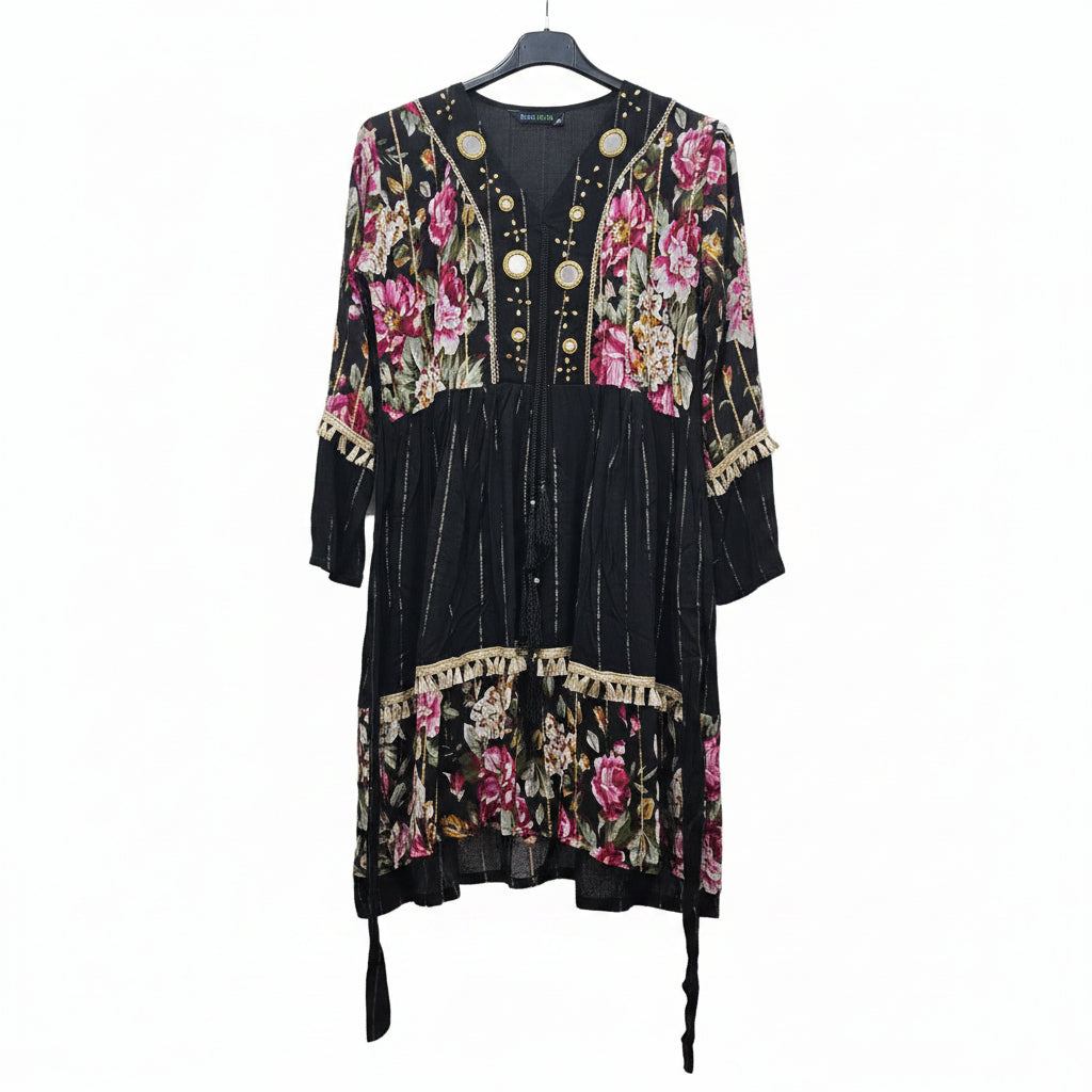 Women's Floral Mirror-Work Peplum Kurti | Elegant Casual Wear