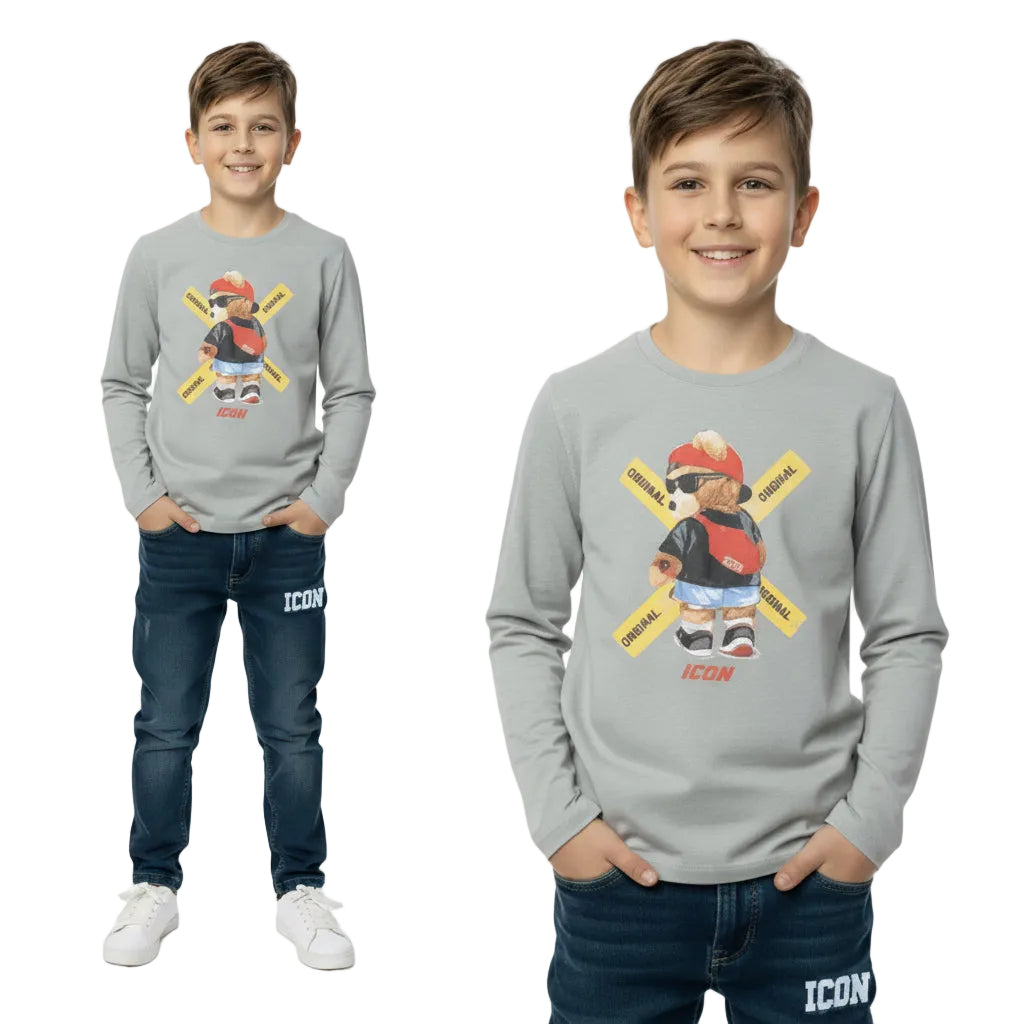 Kids Skater Bear Long Sleeve T-Shirt | Boys Graphic Tee