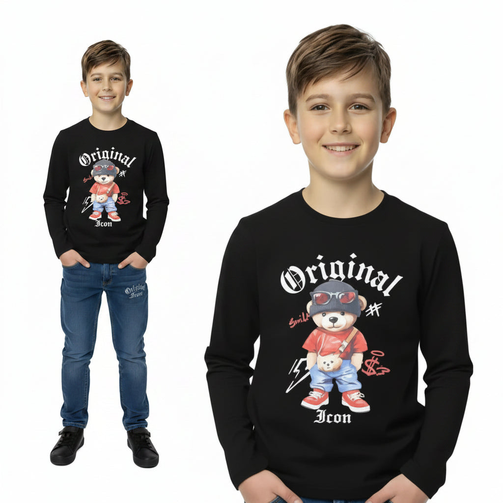 Kids Bear Long Sleeve T-Shirt | Boys Graphic Tee