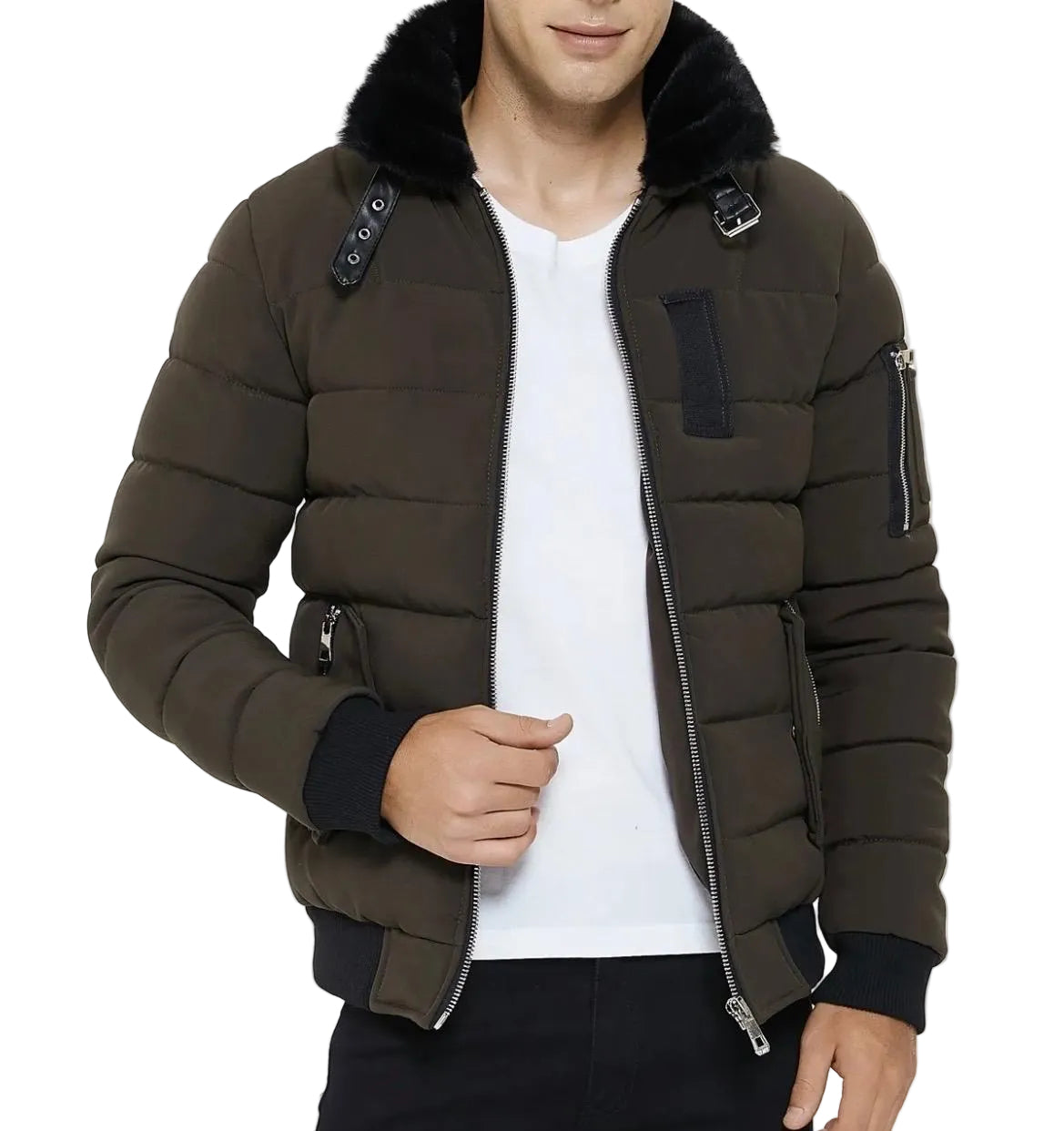 Men's Faux Fur Collar Puffer Jacket | Winter Puffer Coat