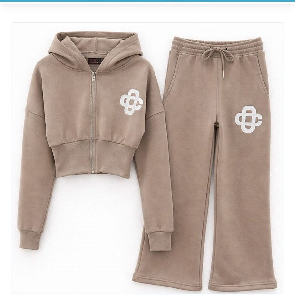 2pc Compressed Full Zip Jacket and Wide-Leg Tracksuit Set