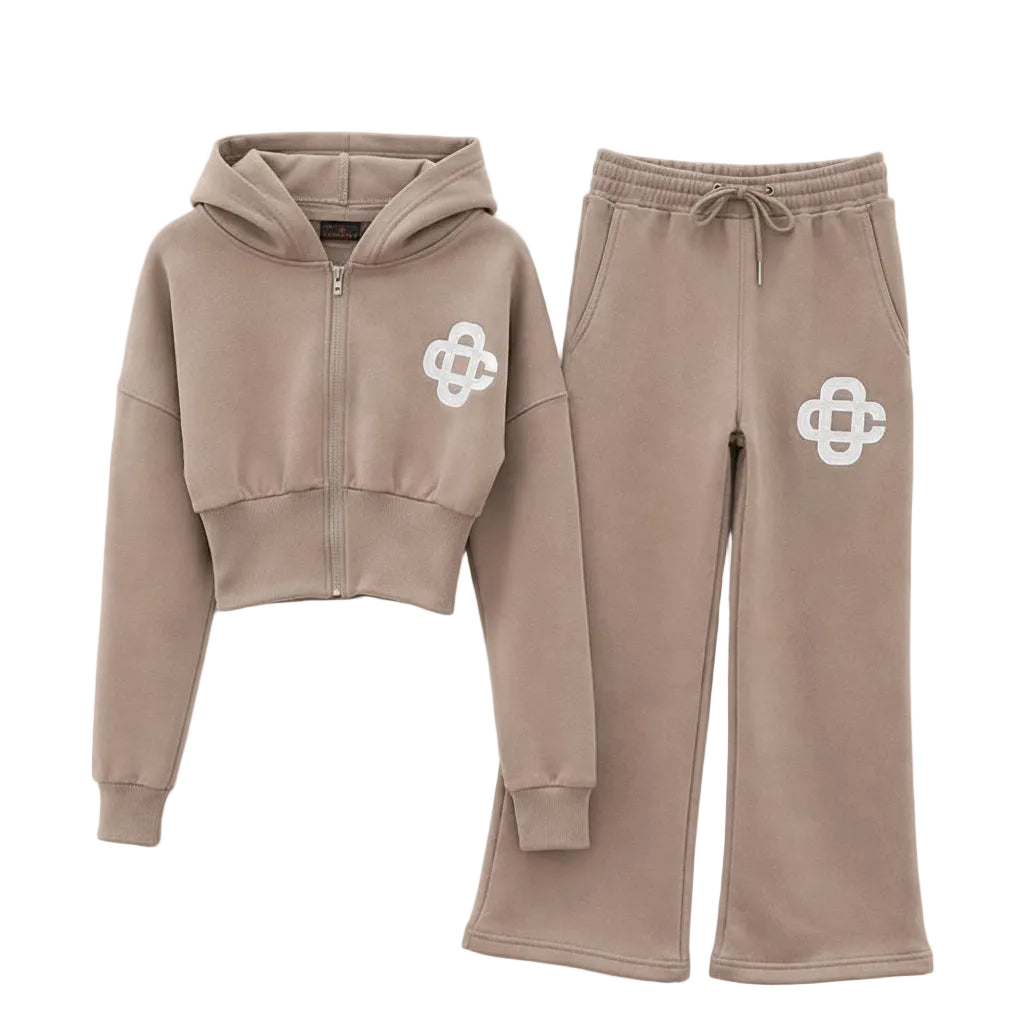 Girls Full Zip Tracksuit Set | Jacket & Wide-Leg Trousers