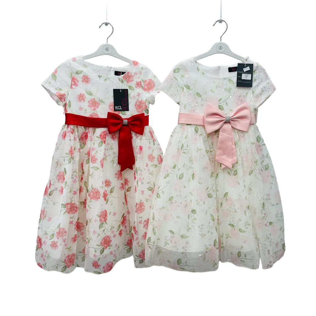 Girls Floral Tulle Dress with Bow | Elegant Party Dress