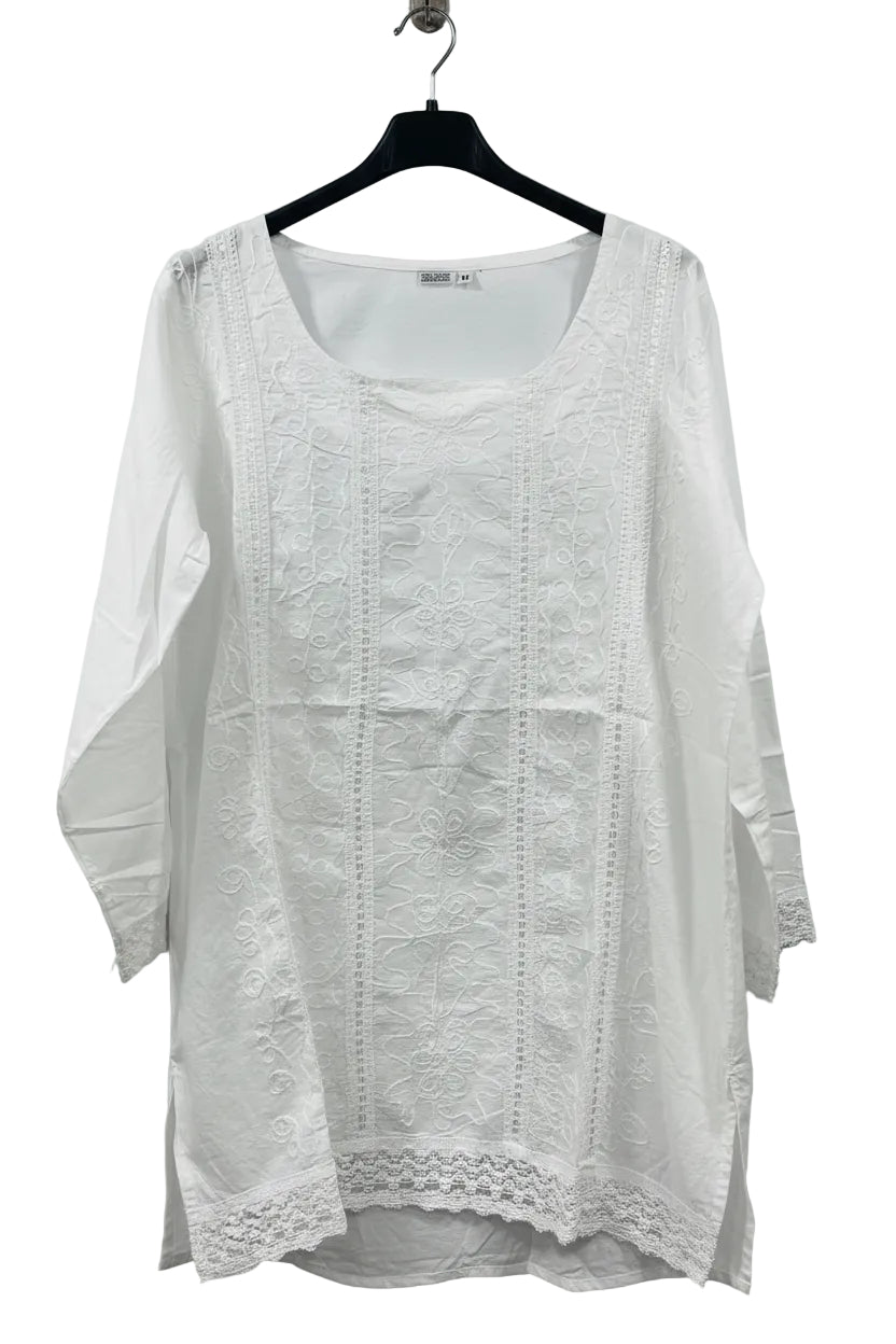 Women's White Embroidered Cotton Kurti | Casual Ethnic Wear