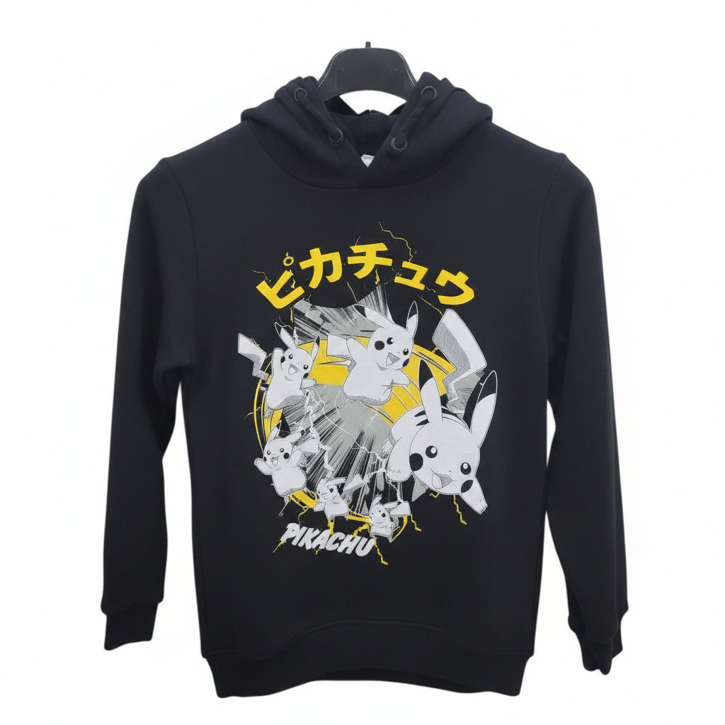 Kids Pikachu Black Hoodie | Boys Pokémon Hooded Sweatshirt