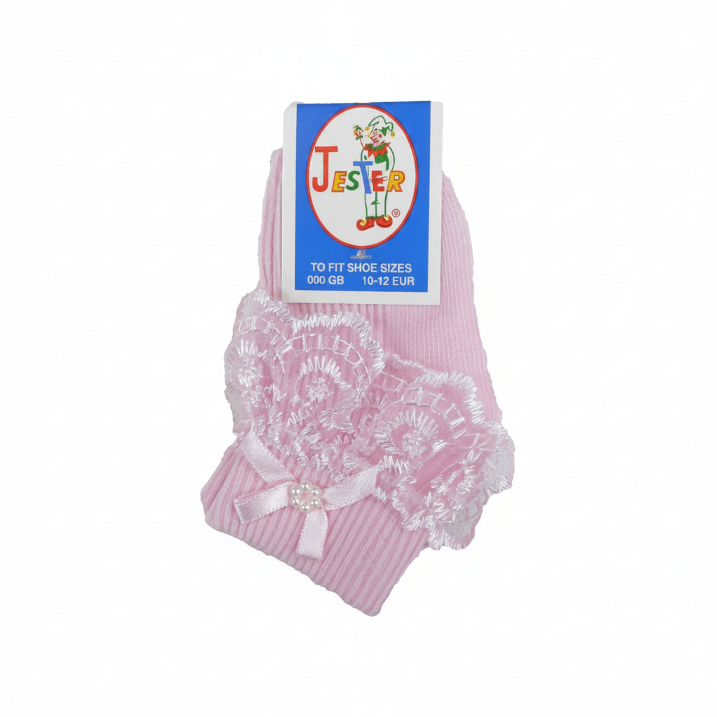 Girls Pink Jester Frilly Lace Socks - Kidswholesale.co.uk
