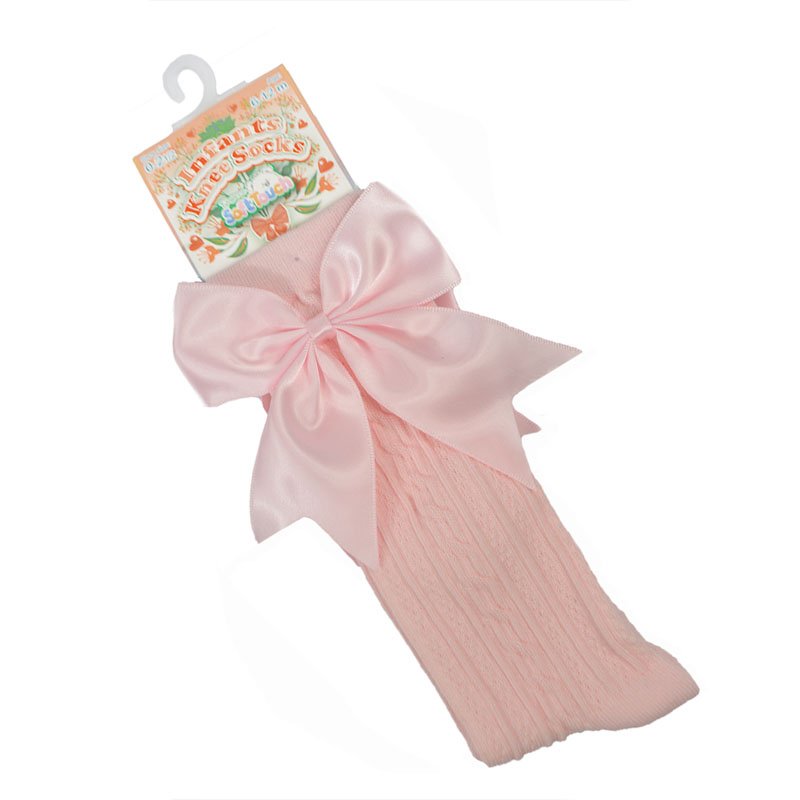 Baby Pink Infants Knee Length Socks - Large Bow (0-24m) S350-BP
