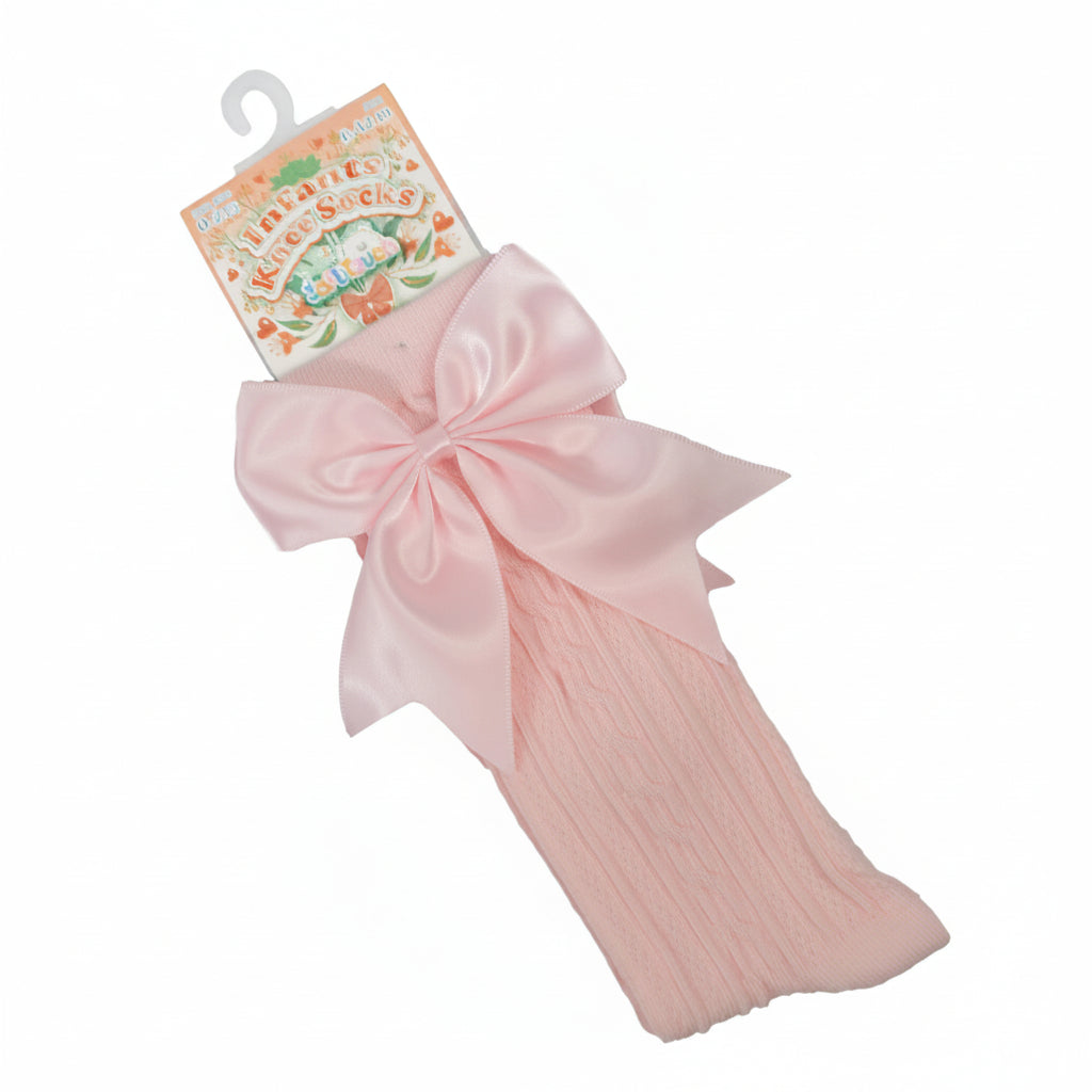 Baby Pink Infants Knee Length Socks - Large Bow
