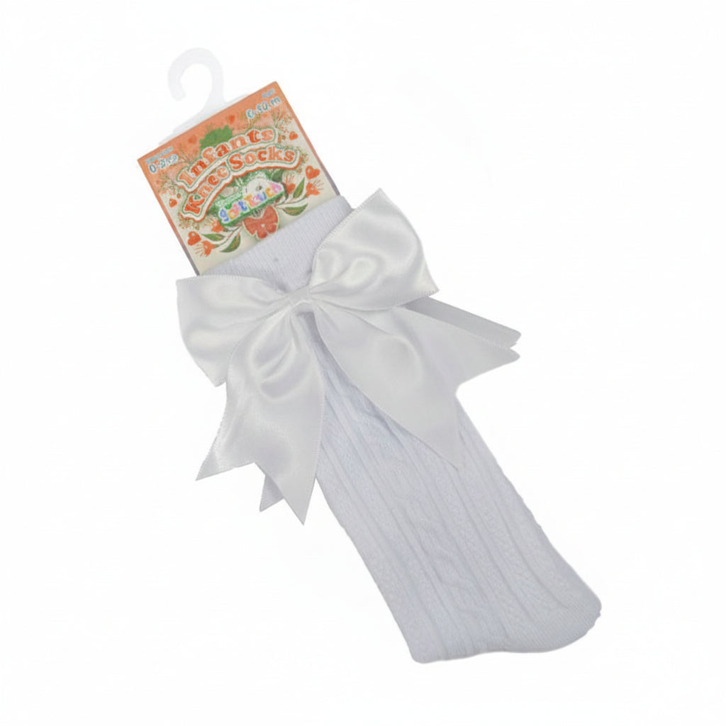 White Infants Knee Length Socks - Large Bow
