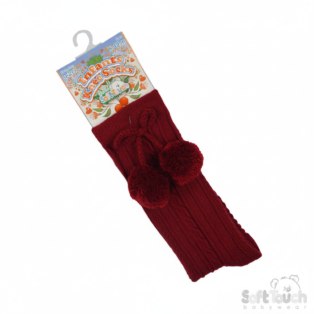 BURGUNDY 'ELEGANCE' POM POM KNEE LENGTH SOCKS