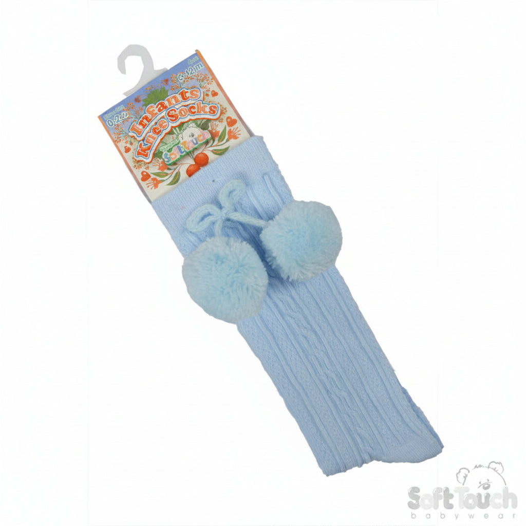 BLUE 'ELEGANCE' POM POM KNEE LENGTH SOCKS