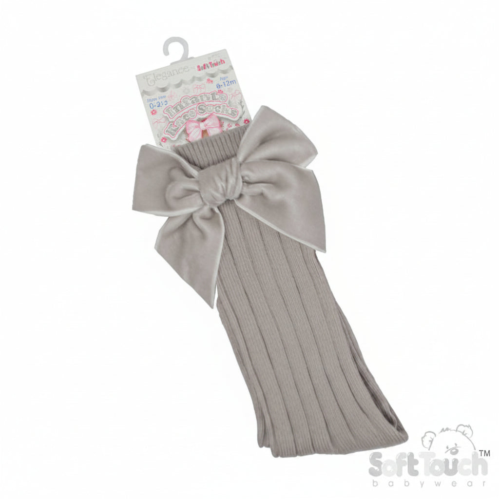 Baby Girls Biscuit Ribbed Knee-Length Socks with Velvet Bow