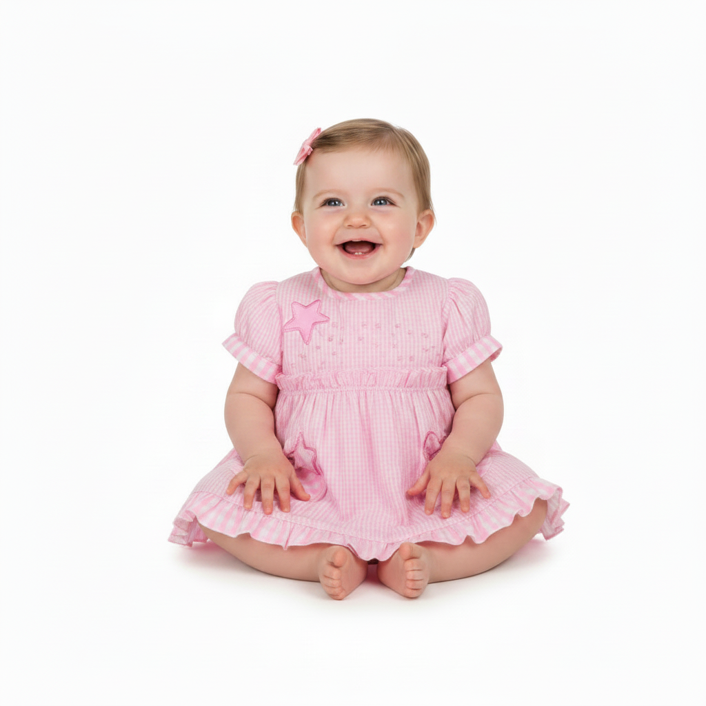 Baby Girls Dress Set - Pink Checker