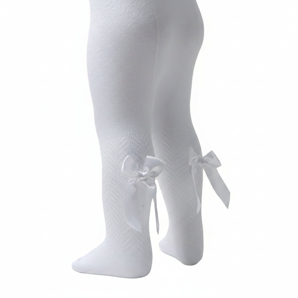 Tights W/Long Bow - White Chevron