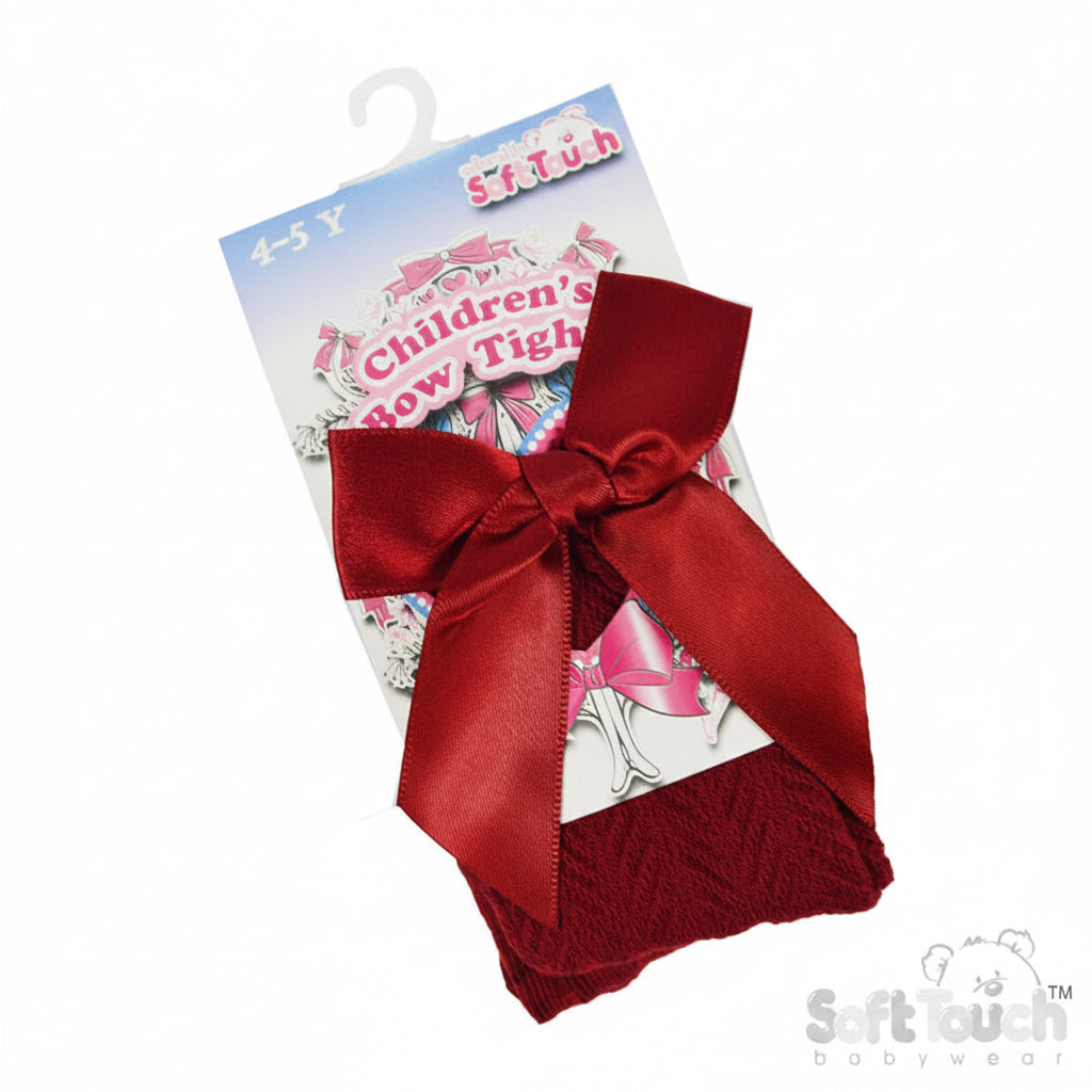 BURGUNDY 'ADORABLE' CHEVRON CHILDS TIGHTS W/LONG BOW